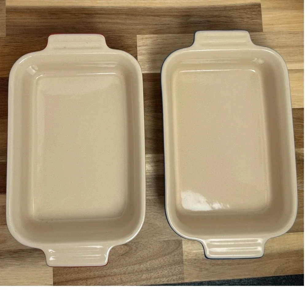 Le Creuset 1 Qt Mini Rectangular Baking Dishes 7x5 Stoneware Red Blue Set of 2